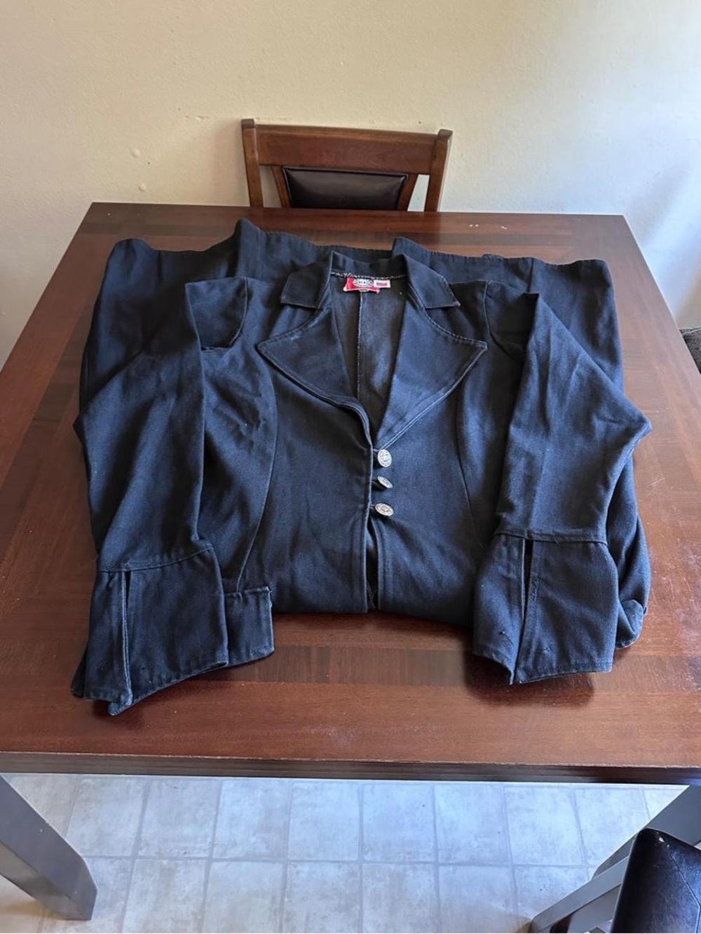 Vintage Red Balls on Fire Goth Black Duster Coat Unisex Men’s S Made USA